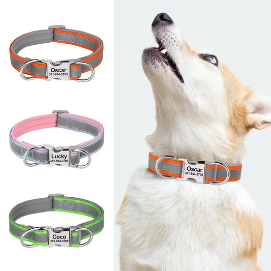 Personalized Name Dog Collar - Reflective Safety Design with Engraved ID Tag Adjustable for Small Large Dogs Durable Pets Collar