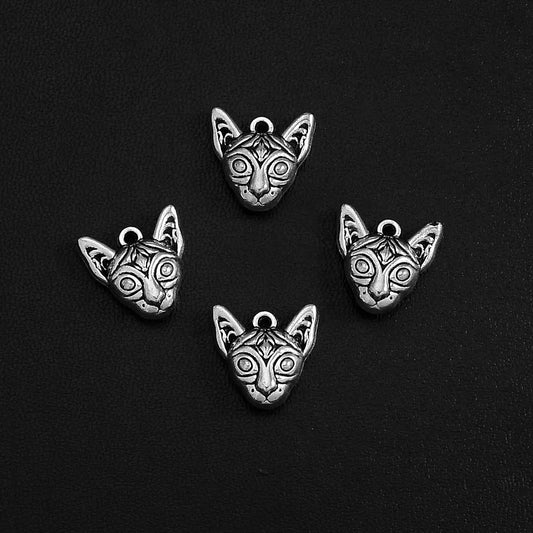 10pcs/lot--15x15mm Vintage Lovely Cat Dog Head Cute Pets Charms Pendants For Diy Jewelry Making Findings Supplies  Accessories