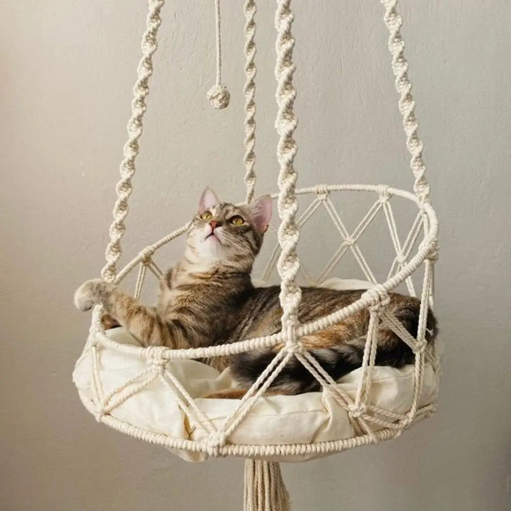 Pet Hammock Cat Swing Hand Woven Cotton Rope Cats Hanging Basket Kitten Hanging String Den Indoor Pend Nest Pets Supplies
