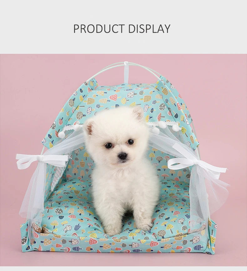 ZK20 Pet Dog Tent House Floral Print Enclosed Cat Tent Bed Indoor Folding Portable Comfortable Kitten Bed Kennel For Small Pets
