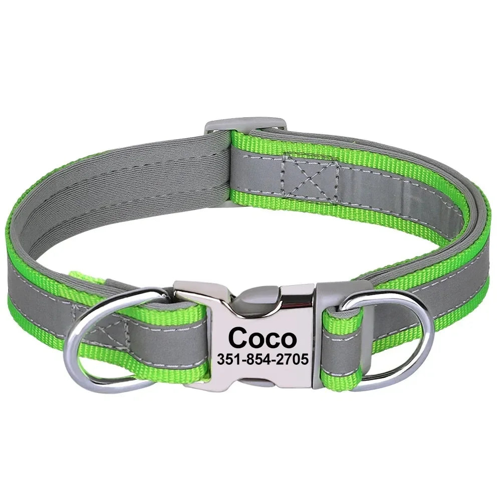 Personalized Name Dog Collar - Reflective Safety Design with Engraved ID Tag Adjustable for Small Large Dogs Durable Pets Collar
