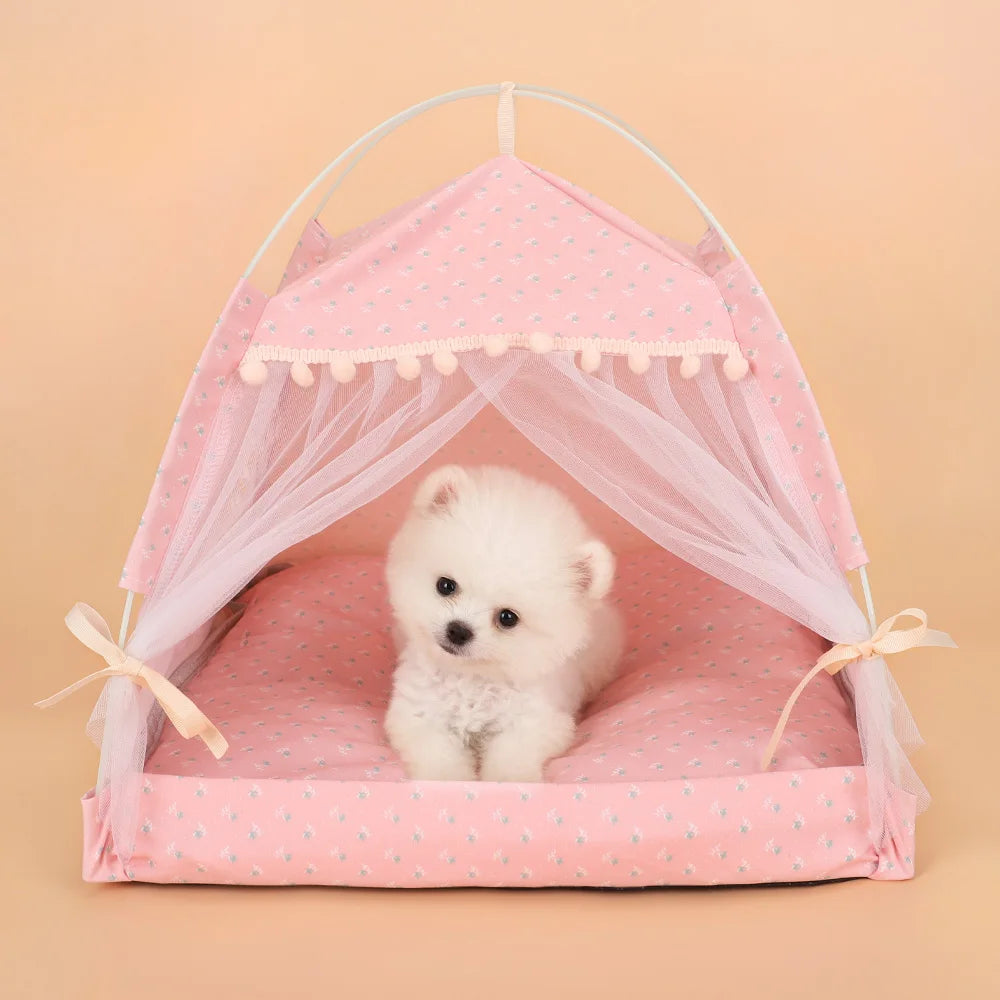 ZK20 Pet Dog Tent House Floral Print Enclosed Cat Tent Bed Indoor Folding Portable Comfortable Kitten Bed Kennel For Small Pets