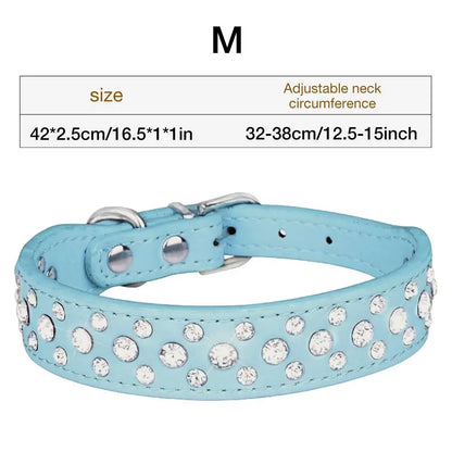 Pet Rhinestone Collar Three Rows Bling PU Leather Dog Collar Pet Dog Cat Puppy Collar Adjustable Dog Collars For Pets Dogs Cats