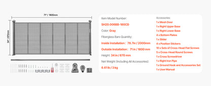 SucceBuy 55/71/110in Retractable Baby Gate 34in Tall Extends Wide Retractable Gate for Kids Pets Mesh Material Easy to Install