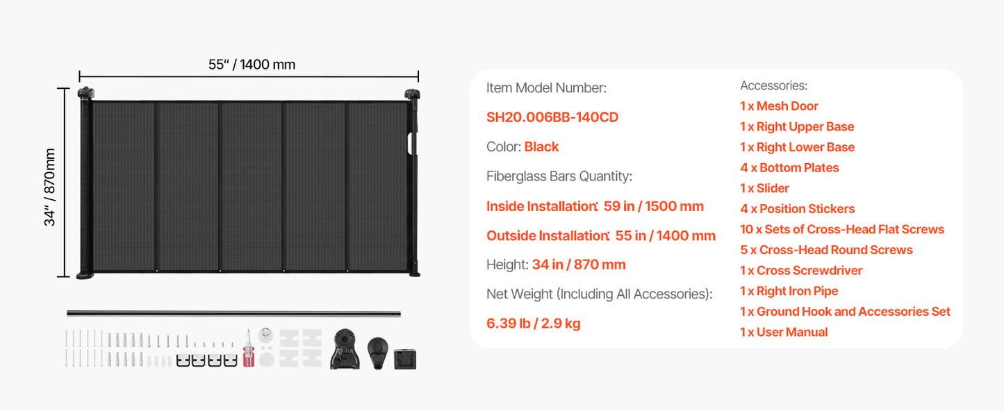 SucceBuy 55/71/110in Retractable Baby Gate 34in Tall Extends Wide Retractable Gate for Kids Pets Mesh Material Easy to Install