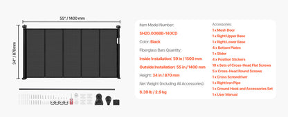 SucceBuy 55/71/110in Retractable Baby Gate 34in Tall Extends Wide Retractable Gate for Kids Pets Mesh Material Easy to Install