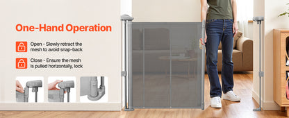 SucceBuy 55/71/110in Retractable Baby Gate 34in Tall Extends Wide Retractable Gate for Kids Pets Mesh Material Easy to Install