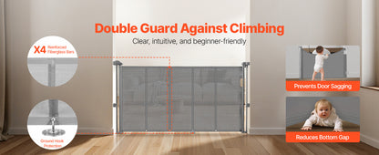 SucceBuy 55/71/110in Retractable Baby Gate 34in Tall Extends Wide Retractable Gate for Kids Pets Mesh Material Easy to Install